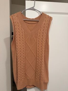 Amazon Cable Knit V-Neck Sleeveless Sweater Vest - Rust